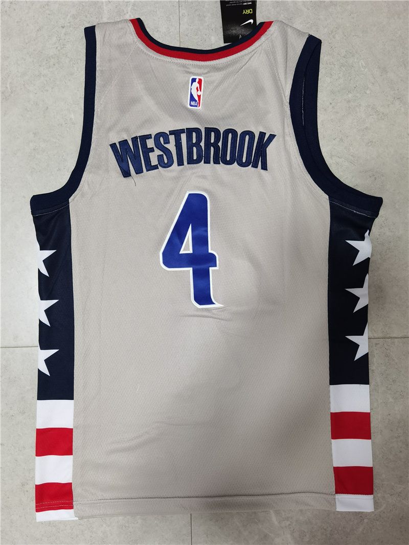 Men Washington Wizards #4 Westbrook Grey Game 2021 Nike NBA Jersey